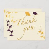 Elegant Paarse Golden Leaves Dank u Briefkaart (Voorkant / Achterkant)