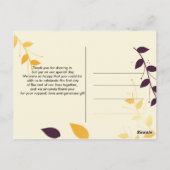 Elegant Paarse Golden Leaves Dank u Briefkaart (Achterkant)