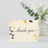 Elegant Paarse Golden Leaves Dank u Briefkaart (Staand voorkant)