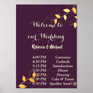 Elegant Paarse Golden Leaves Order of Events P Poster