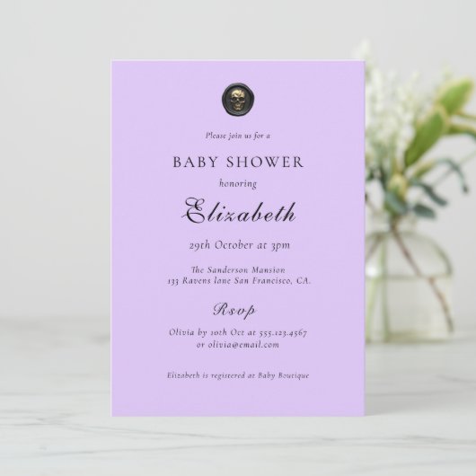 Elegant Paarse gotische Baby shower Kaart (Staand voorkant)