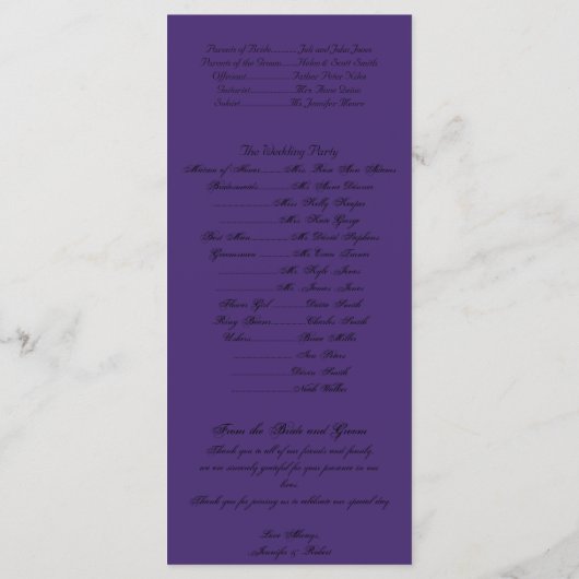 Elegant Paarse Gotische Posh Bruiloft Programma Programmakaart (Achterkant)