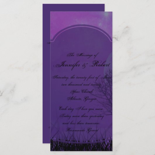 Elegant Paarse Gotische Posh Bruiloft Programma Programmakaart (Voorkant / Achterkant)