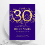 Elegant Paarse goud 30e verjaardag Kaart<br><div class="desc">Elegante paarse gouden 30e verjaardagsfeestuitnodiging.  modern vrouwelijk design met rozen botanische accenten en faux glitter gold. Eenvoudige bloemenuitnodigingskaart perfect voor een stijlvol vrouwen dagfeest. Personaliseer met je eigen gegevens. Gedrukte Zazzle-uitnodigingen of direct download digitale afdrukbare sjabloon.</div>