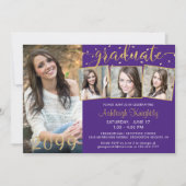Elegant Paarse Goud 4 Foto Confetti Afstuderen Kaart (Voorkant)
