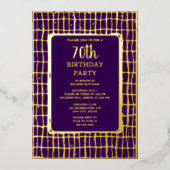 Elegant Paarse Goud 70e Aangepaste Verjaardag Part Folie Uitnodiging (Voorkant)
