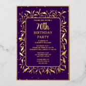 Elegant Paarse Goud 70e Aangepaste Verjaardag Part Folie Uitnodiging (Voorkant)