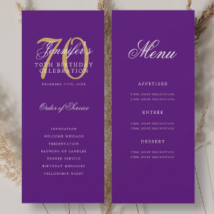 Elegant Paarse Goud 70e Verjaardag Programma Menu
