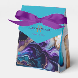 Elegant Paarse Goud & Aqua Monogram Bedankdoosjes