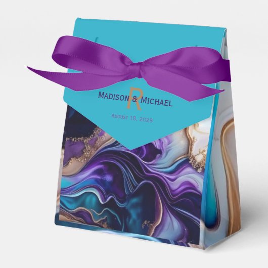 Elegant Paarse Goud & Aqua Monogram Bedankdoosjes (Voorkant Zijde)