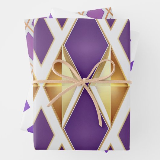 Elegant Paarse Goud en Wit Gemengd Patroon Inpakpapier Vel (In situ)