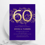 Elegant Paarse gouden 60e verjaardag Kaart<br><div class="desc">Elegante paarse gouden 60e verjaardagsfeestuitnodiging.  modern vrouwelijk design met rozen botanische accenten en faux glitter gold. Eenvoudige bloemenuitnodigingskaart perfect voor een stijlvol vrouwen dagfeest. Personaliseer met je eigen gegevens. Gedrukte Zazzle-uitnodigingen of direct download digitale afdrukbare sjabloon.</div>