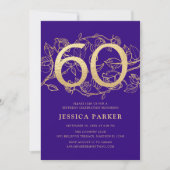 Elegant Paarse gouden 60e verjaardag Kaart (Voorkant)