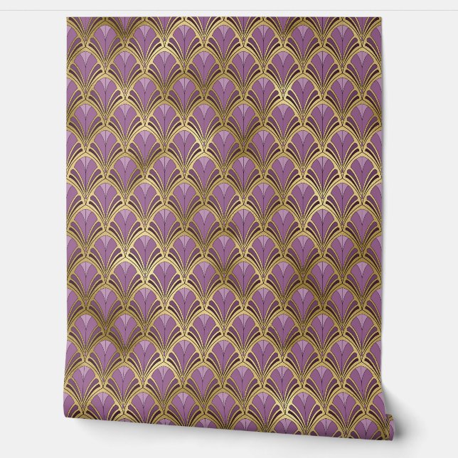 Elegant Paarse gouden Art Deco  Patroon Behang (Afrollen)