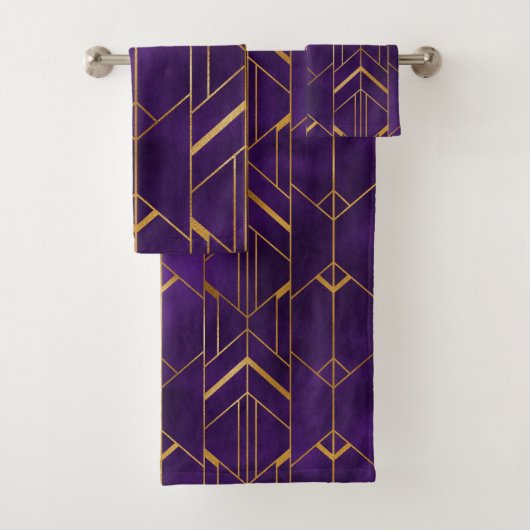 Elegant Paarse gouden Art Deco Patroon Ontwerp Bad Handdoek (Insitu)