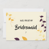 Elegant Paarse gouden bladeren bruidsmeisje Kaart (Voorkant)