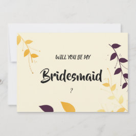 Elegant Paarse gouden bladeren bruidsmeisje Kaart