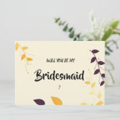 Elegant Paarse gouden bladeren bruidsmeisje Kaart (Staand voorkant)