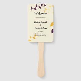 Elegant Paarse gouden bladeren bruiloft programma Handwaaier