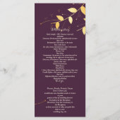 Elegant Paarse gouden bladeren ceremonie programma Programmakaart (Achterkant)