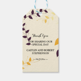 Elegant Paarse gouden bladeren dank u Cadeaulabel