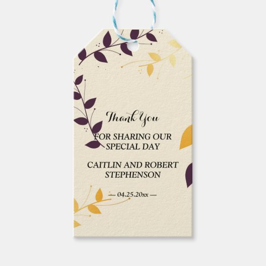 Elegant Paarse gouden bladeren dank u Cadeaulabel (Voorkant)