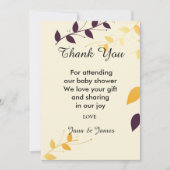 Elegant Paarse gouden bladeren dank u Kaart (Voorkant)