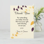 Elegant Paarse gouden bladeren dank u Kaart (Staand voorkant)