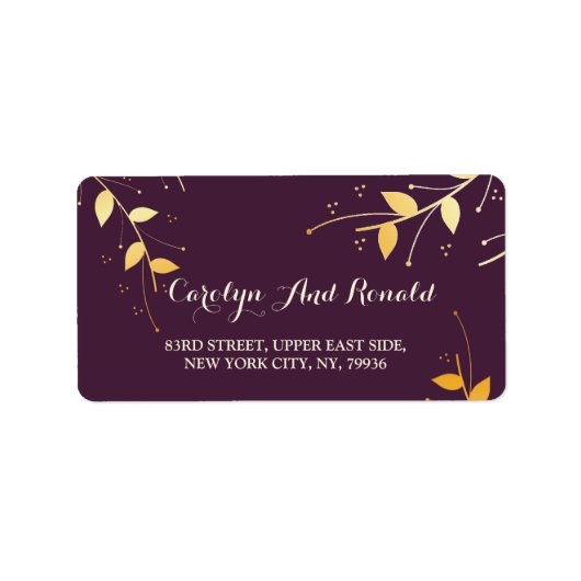 Elegant Paarse gouden bladeren Etiket (Voorkant)