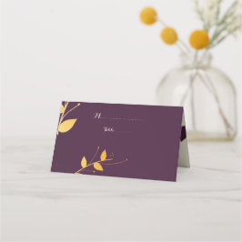 Elegant Paarse gouden bladeren Plaatskaartje