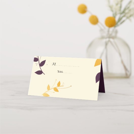 Elegant Paarse gouden bladeren Plaatskaartje (Voorkant)