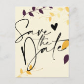 Elegant Paarse gouden bladeren Save the Date Aanko Aankondigingskaart (Voorkant)