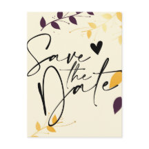 Elegant Paarse gouden bladeren Save the Date Aanko