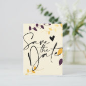 Elegant Paarse gouden bladeren Save the Date Aanko Aankondigingskaart (Staand voorkant)