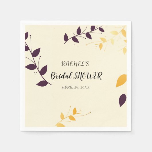 Elegant Paarse gouden bladeren Servet (Voorkant)