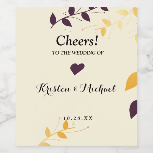 Elegant Paarse gouden bladeren Wijn Etiket (Enkel label)