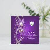 Elegant Paarse Gouden Bloemen Diamanten Verjaardag Kaart (Staand voorkant)