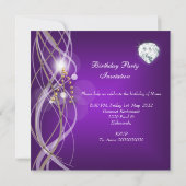 Elegant Paarse Gouden Bloemen Diamanten Verjaardag Kaart (Achterkant)