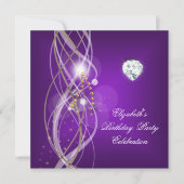 Elegant Paarse Gouden Bloemen Diamanten Verjaardag Kaart (Voorkant)