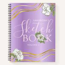 Elegant Paarse Gouden Bloemen Meisje Schetsboek