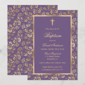 Elegant Paarse gouden bloemige jongen doop Kaart (Voorkant / Achterkant)