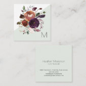 Elegant Paarse gouden bordeaux bloemenmonogram Vierkante Visitekaartje (Voorkant / Achterkant)