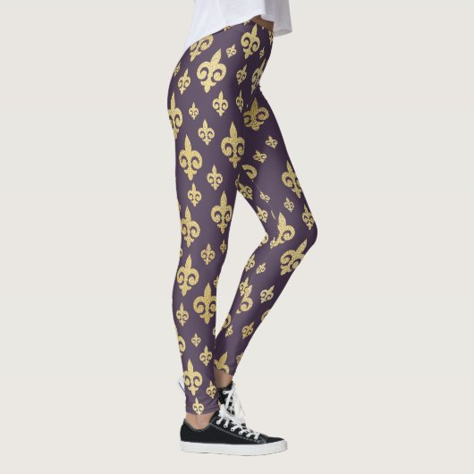 Elegant Paarse & Gouden Fleur-de-Lis | Mardi Gras Leggings (Rechts)