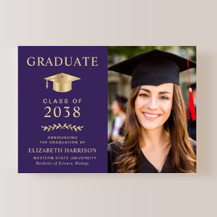 Elegant Paarse Gouden Foto Universiteit Afstuderen Aankondiging