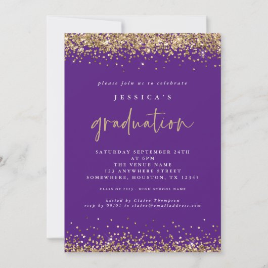 Elegant Paarse Gouden Glitter 2024 Afstuderen Kaart (Voorkant)