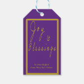 Elegant Paarse & gouden 'Joy & Blessings' Cadeaulabel (Voorkant)