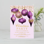 Elegant Paarse gouden kerstfeest Folie Uitnodiging (Staand Voorkant)