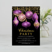 Elegant Paarse gouden kerstfeest Folie Uitnodiging (Staand Voorkant)