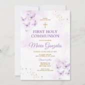 Elegant Paarse & gouden kruis Eerste Heilige Commu Kaart (Voorkant)