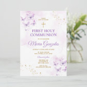 Elegant Paarse & gouden kruis Eerste Heilige Commu Kaart (Staand voorkant)